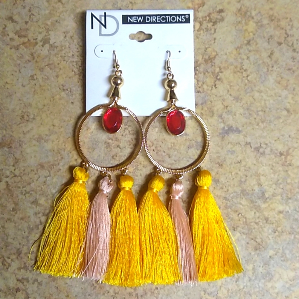 😻 3 For $15 Big Bright Colorful Tassel Hoops